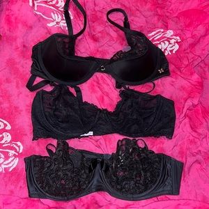 3 Bra Lot Savage Fenty Rihanna Victorias Secret 36C Black Lace Bras